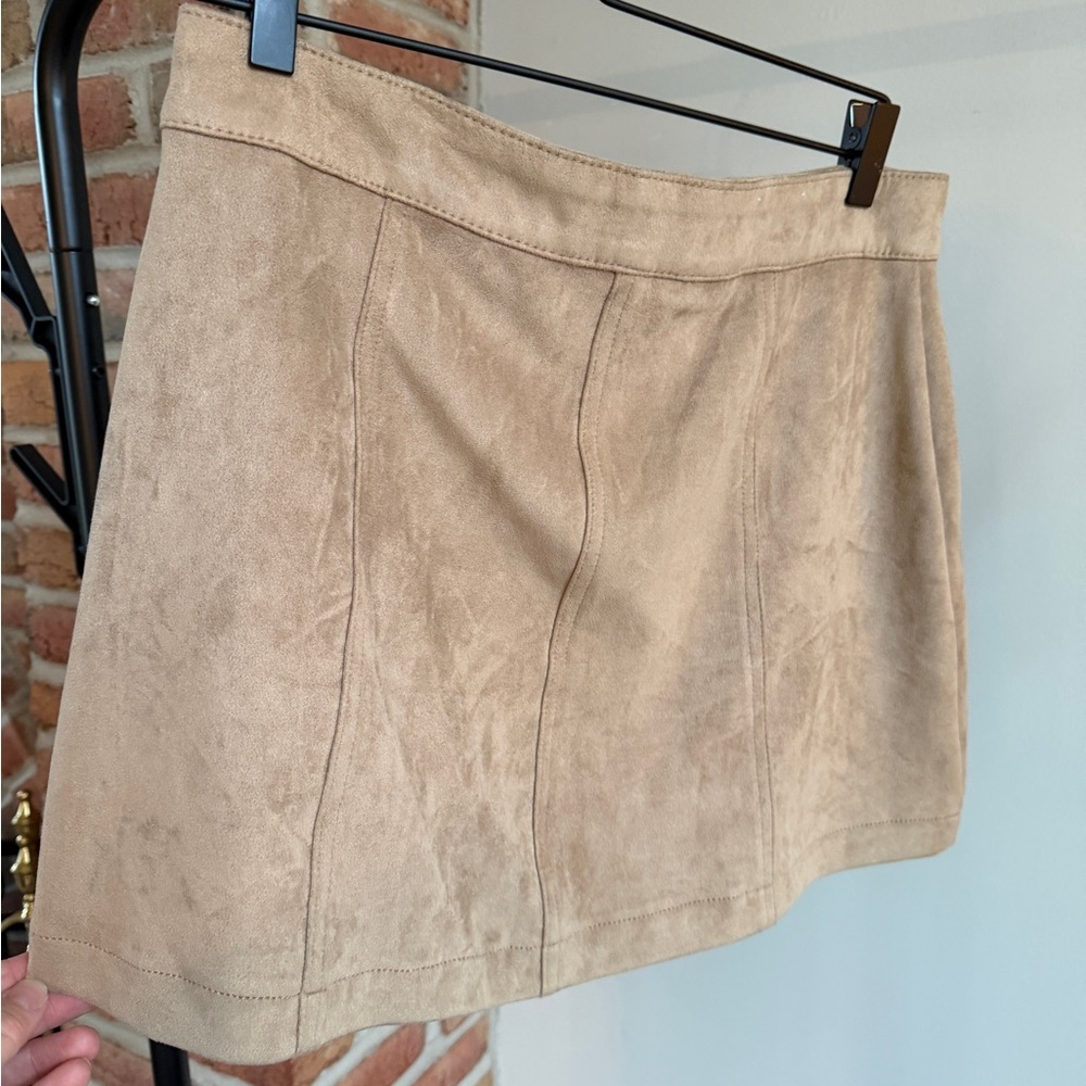 Altar'd State Tan Faux Suede Skirt with Button Detail - Picture 4 of 6